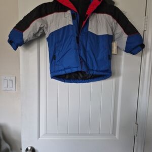Arizona Jean Company Boys Size 4 Blue, Black, and Gray Puffer Hooded Jacket/coat